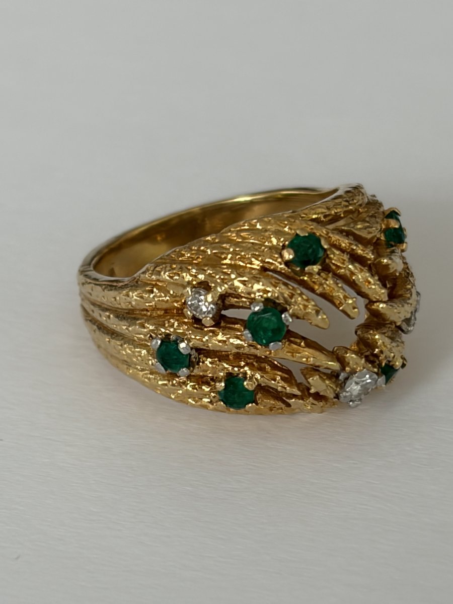 7826- Bague Vintage Or Jaune Emeraudes Diamants-photo-1