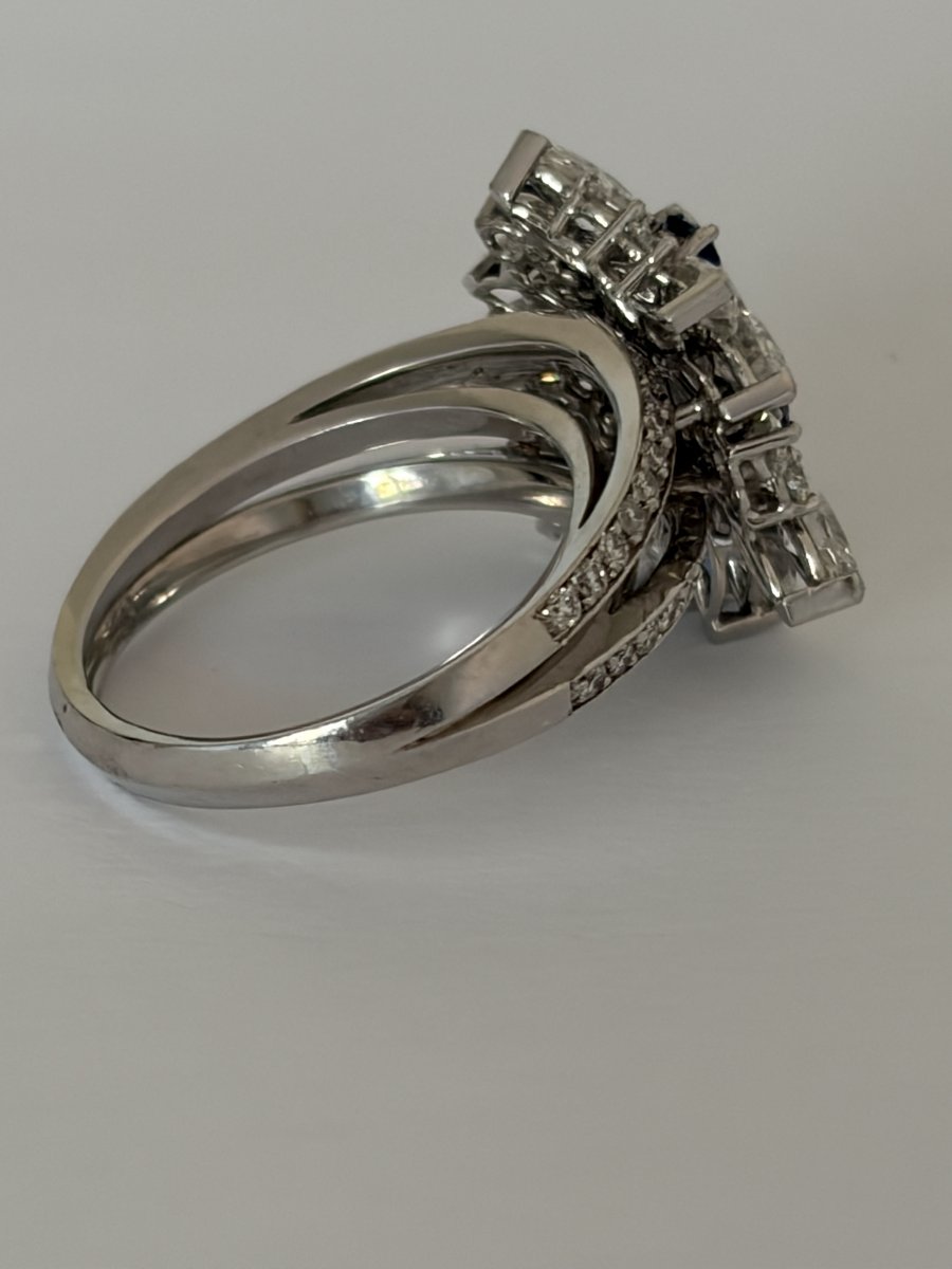 7835 - White Gold Cocktail Ring With 3.30 Ct Diamonds And Sapphires-photo-4