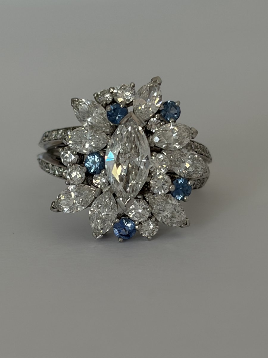 7835 - White Gold Cocktail Ring With 3.30 Ct Diamonds And Sapphires-photo-2