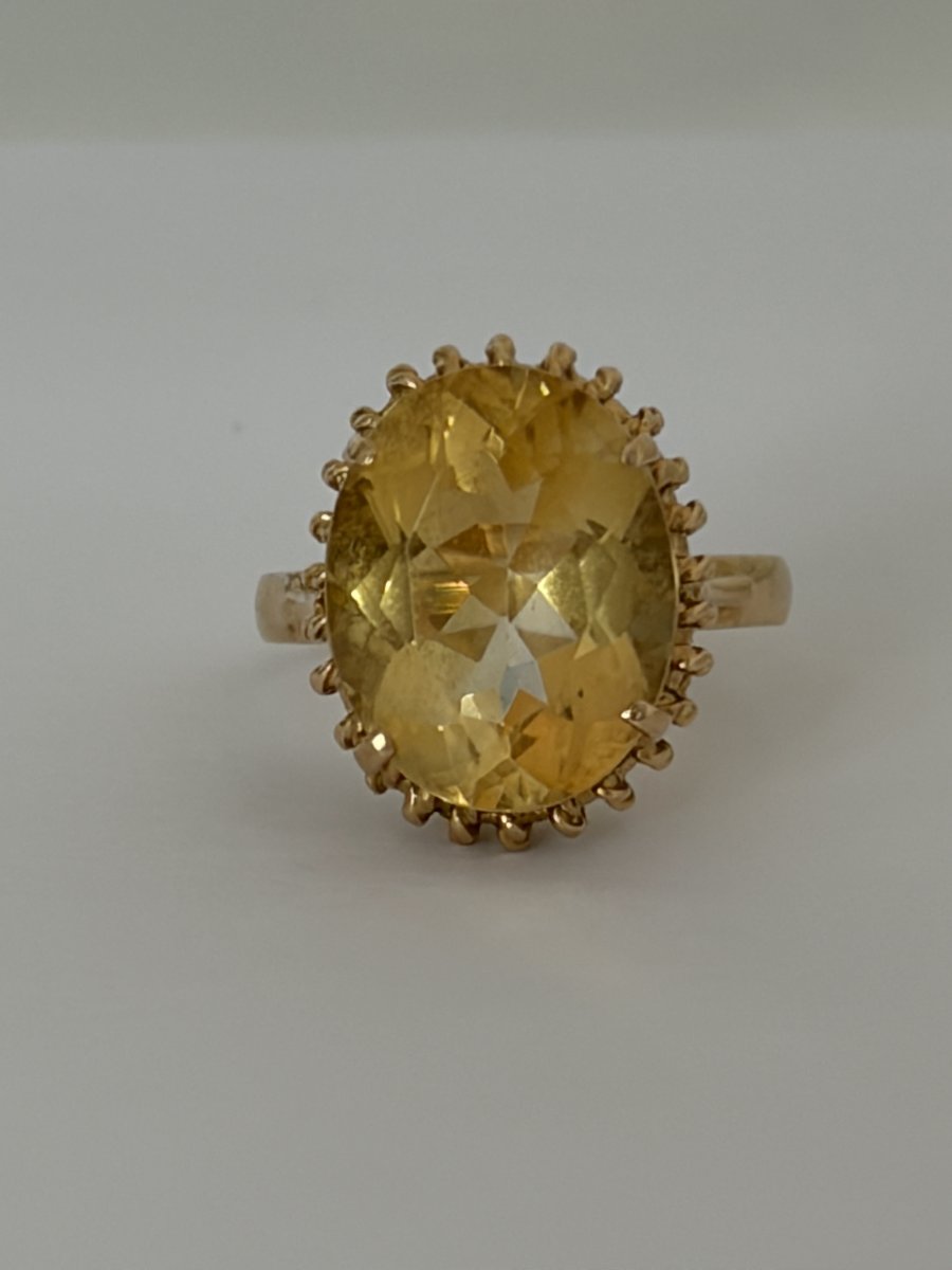 7837 - Vintage Rose Gold Citrine Ring, 6.80 Ct