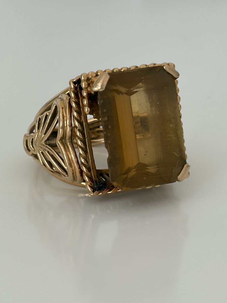 7847- Bague Cocktail Vintage Or Jaune Citrine-photo-4