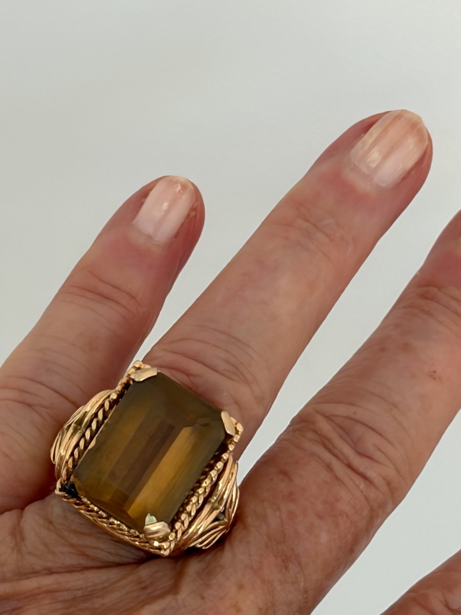 7847- Bague Cocktail Vintage Or Jaune Citrine-photo-2