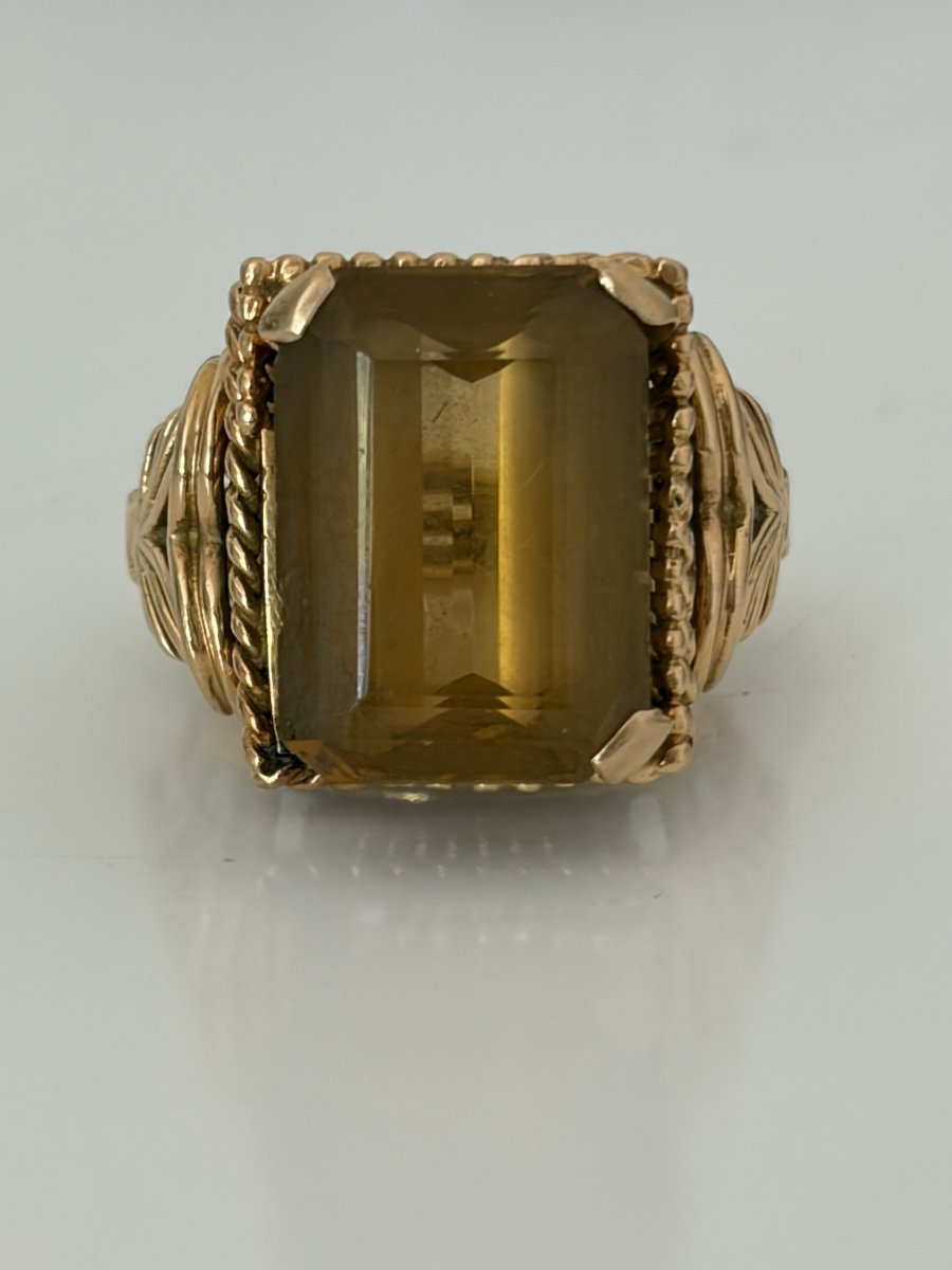 7847- Bague Cocktail Vintage Or Jaune Citrine