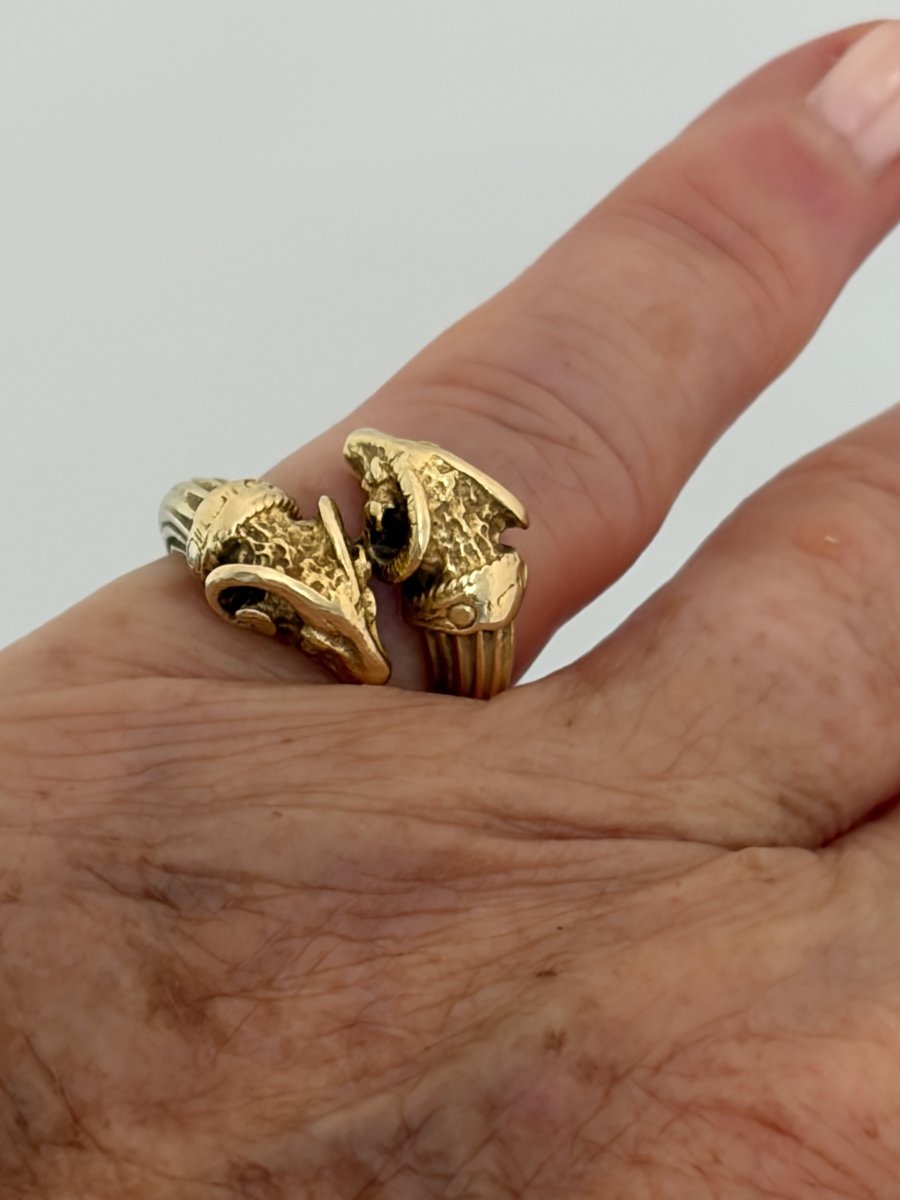 7856 - Vintage Yellow Gold Ram Ring-photo-2