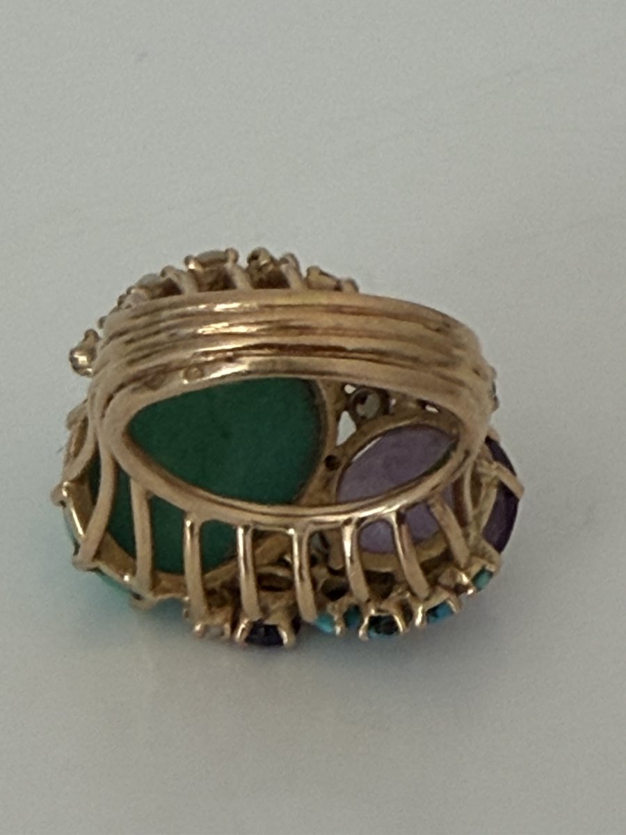 7857 - Statement Cocktail Ring In Rose Gold With Turquoises, Amethysts, And Pearls-photo-2