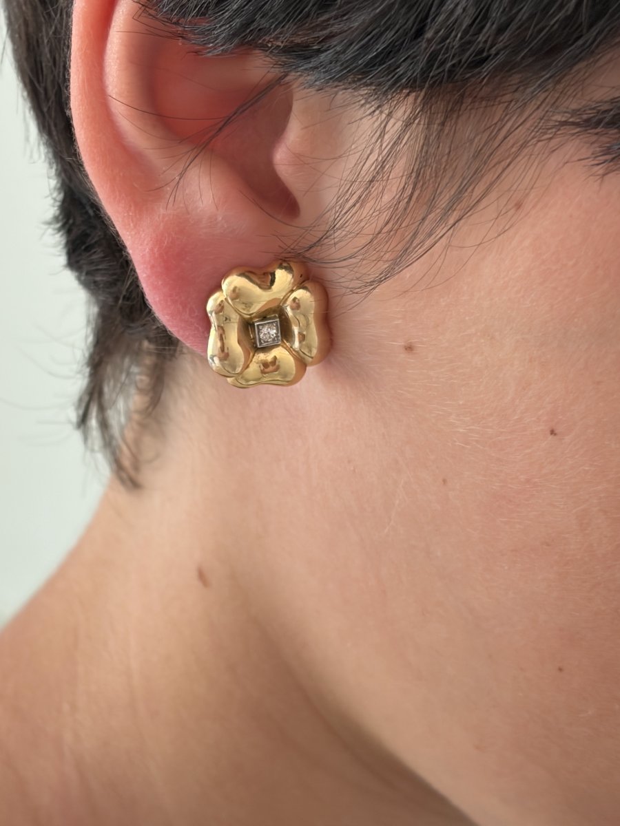 7858- Boucles d'Oreilles Vintage Or Jaune Diamants-photo-2