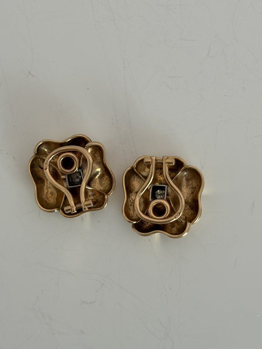 7858- Boucles d'Oreilles Vintage Or Jaune Diamants-photo-3