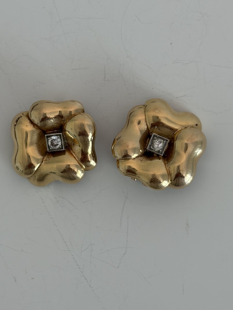 7858- Boucles d'Oreilles Vintage Or Jaune Diamants