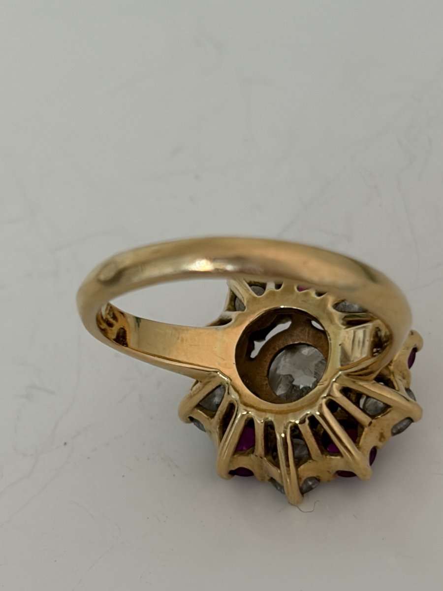 7865- Bague Marguerite Or Jaune Diamants Rubis-photo-3