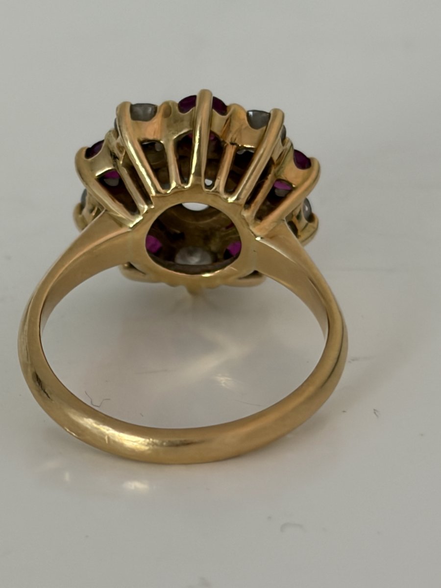 7865- Bague Marguerite Or Jaune Diamants Rubis-photo-4