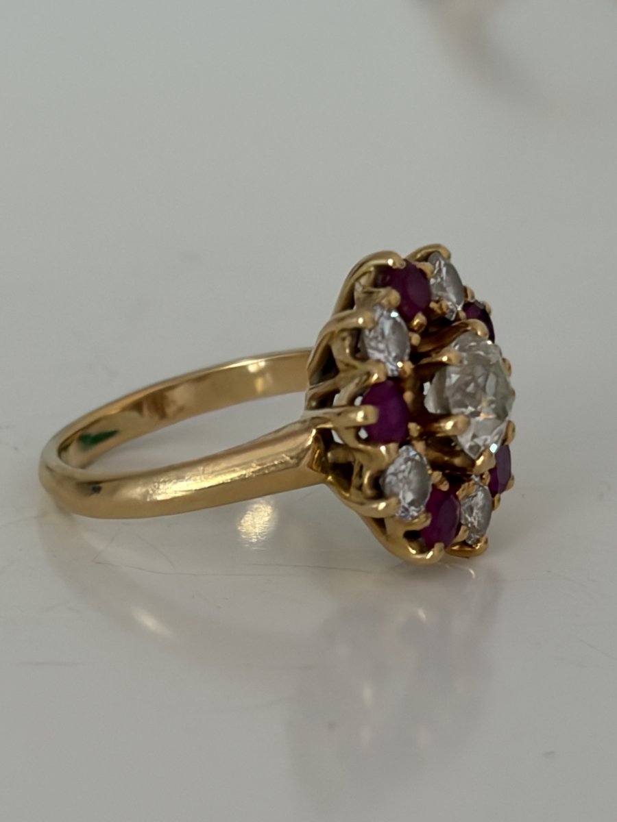 7865- Bague Marguerite Or Jaune Diamants Rubis-photo-1