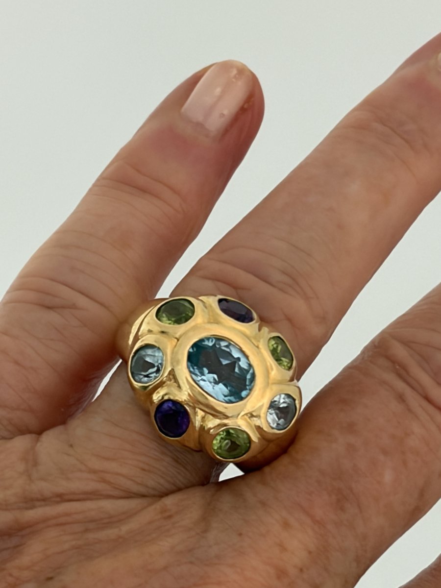 7868- Bague Vintage Or Jaune Pierres Fines-photo-2