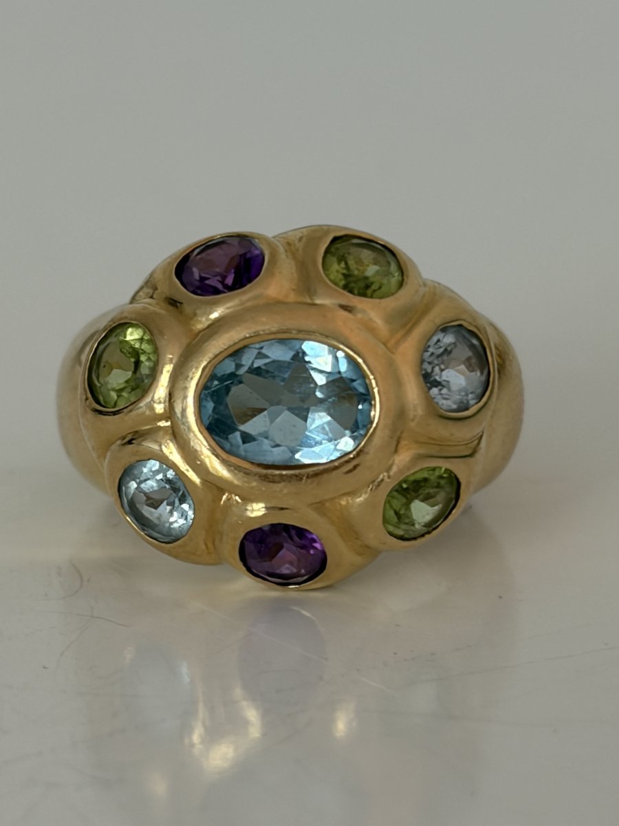 7868- Bague Vintage Or Jaune Pierres Fines