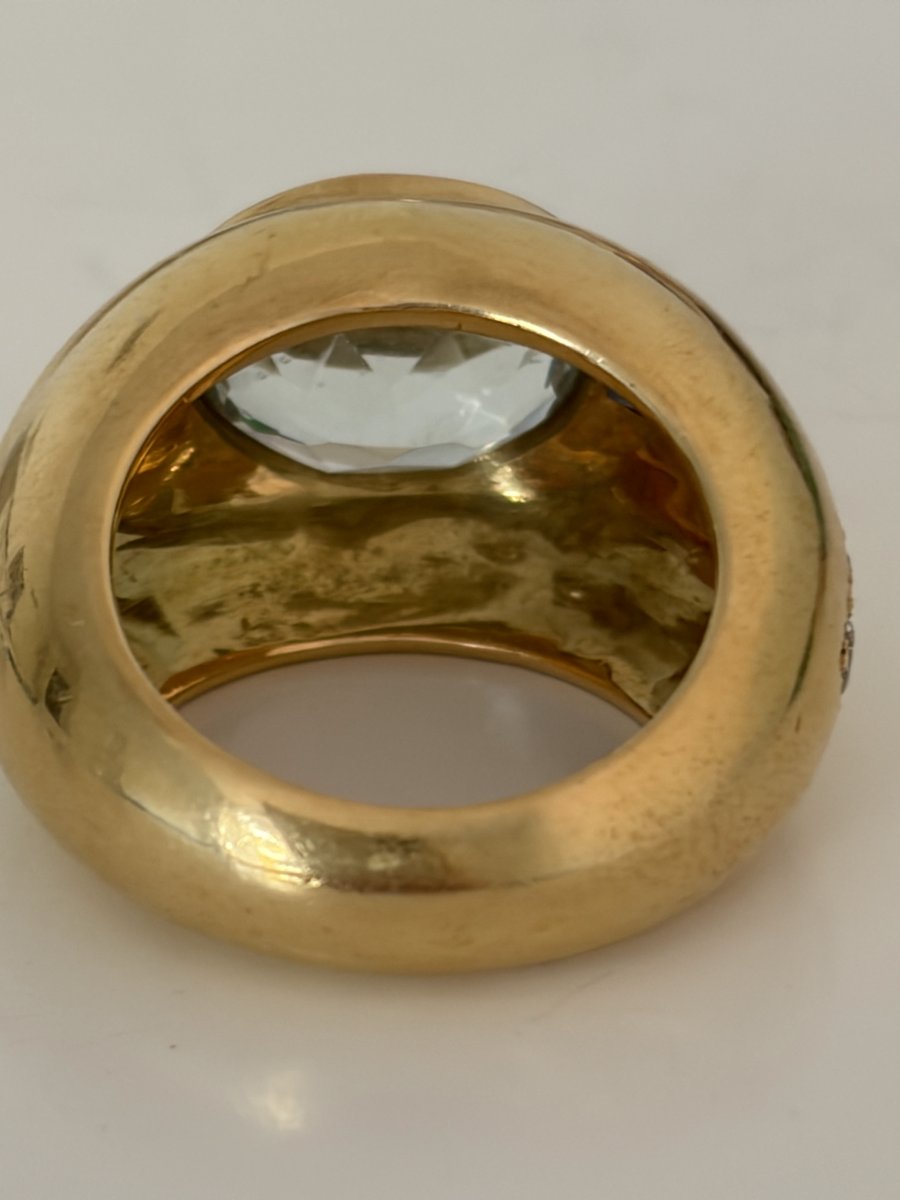 7891 - Vintage Yellow Gold Band Ring With Aquamarine, Sapphires, And Diamonds-photo-3