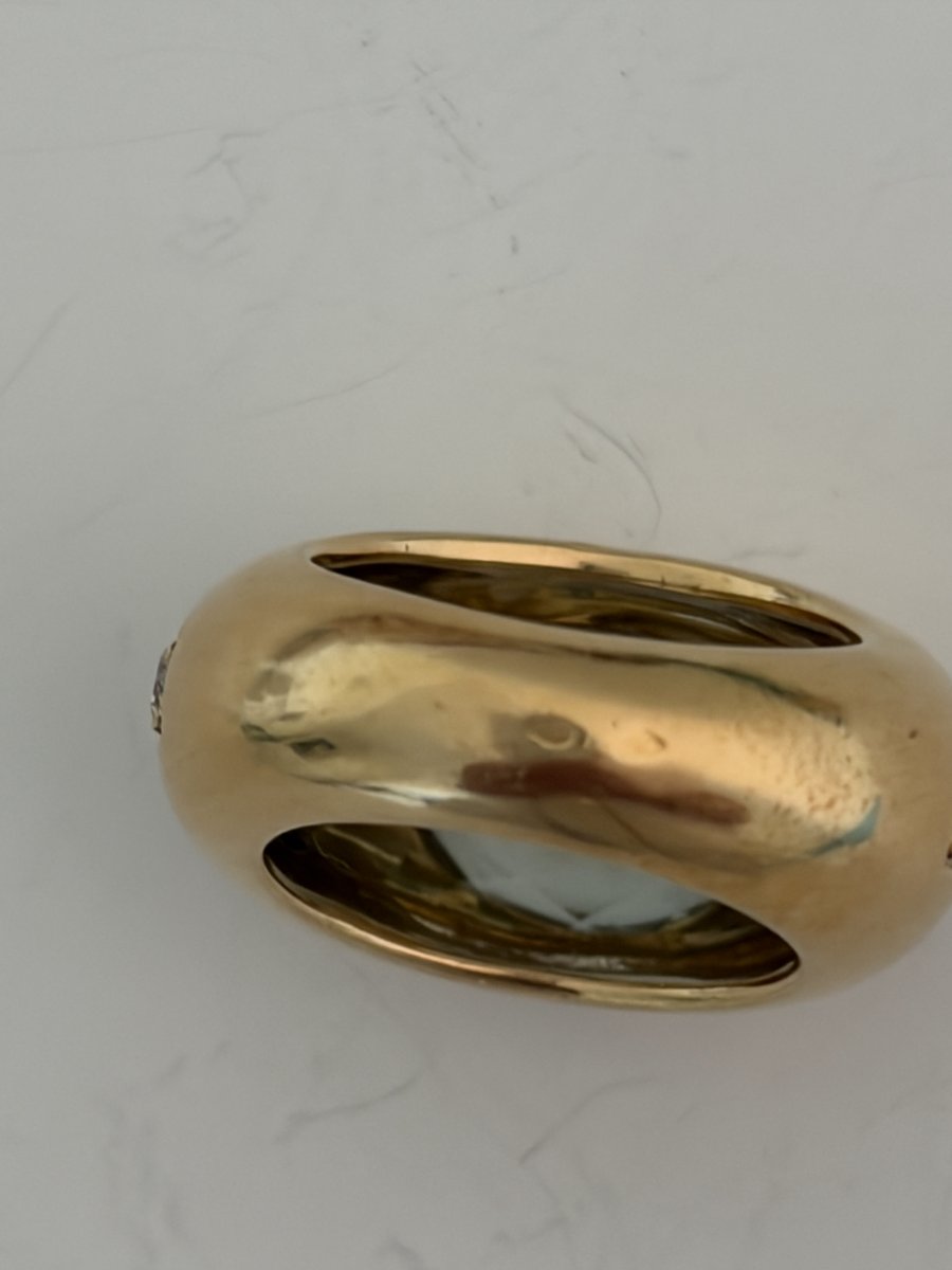 7891 - Vintage Yellow Gold Band Ring With Aquamarine, Sapphires, And Diamonds-photo-4