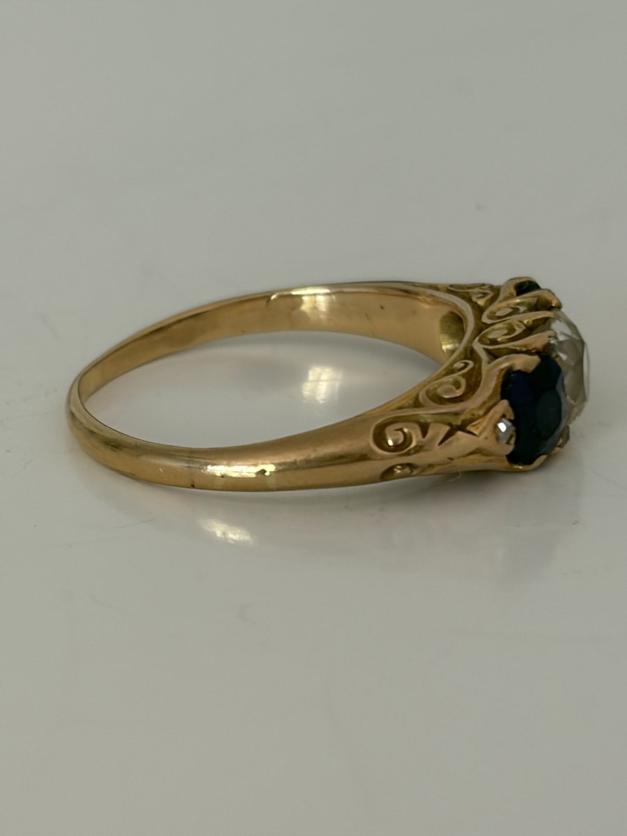 7895 - Vintage Yellow Gold Garter Ring With Diamonds And Sapphires-photo-2