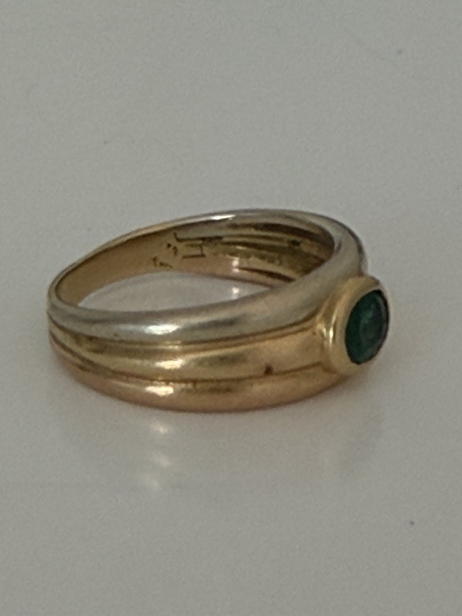 7896- Bague Bandeau Vintage Or Jaune Emeraude-photo-3