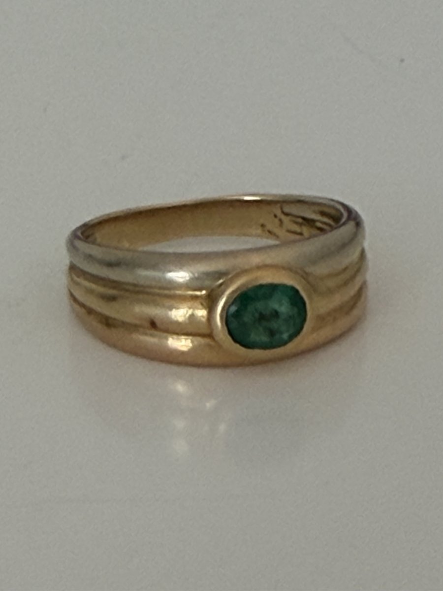 7896- Bague Bandeau Vintage Or Jaune Emeraude-photo-4