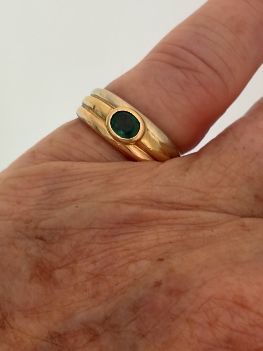 7896- Bague Bandeau Vintage Or Jaune Emeraude-photo-1