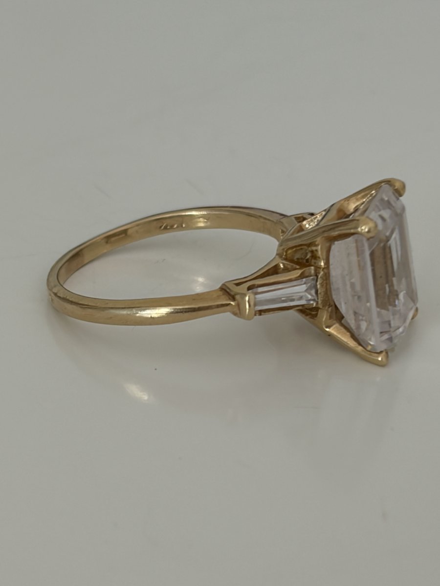 7898 - Yellow Gold And Imitation Diamond Ring-photo-4