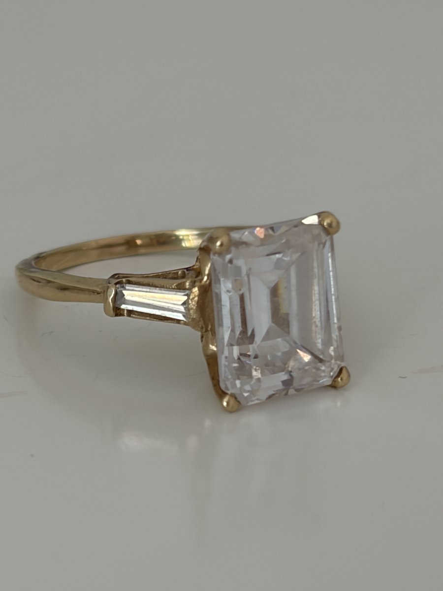 7898 - Yellow Gold And Imitation Diamond Ring-photo-1