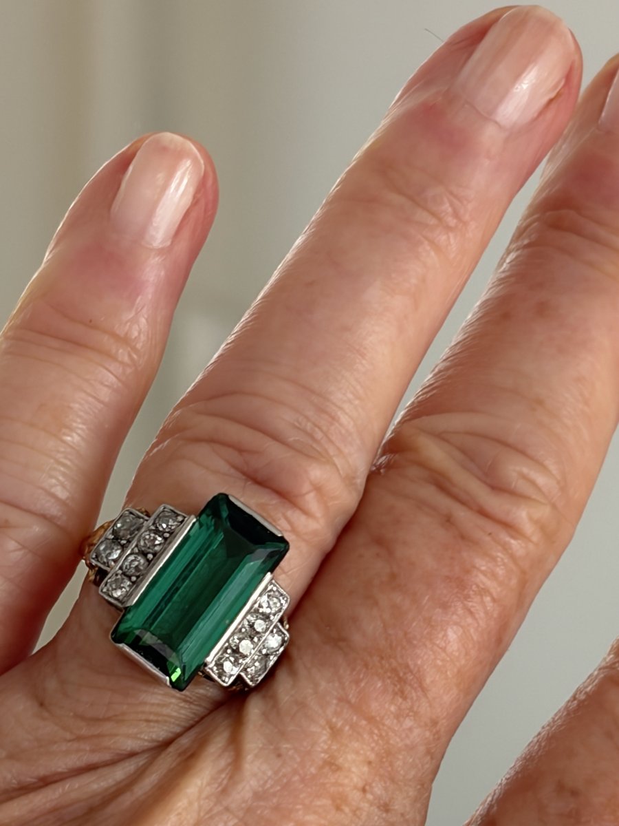 7921 - Art Deco Ring With 5.00 Ct Tourmaline And Diamonds-photo-2