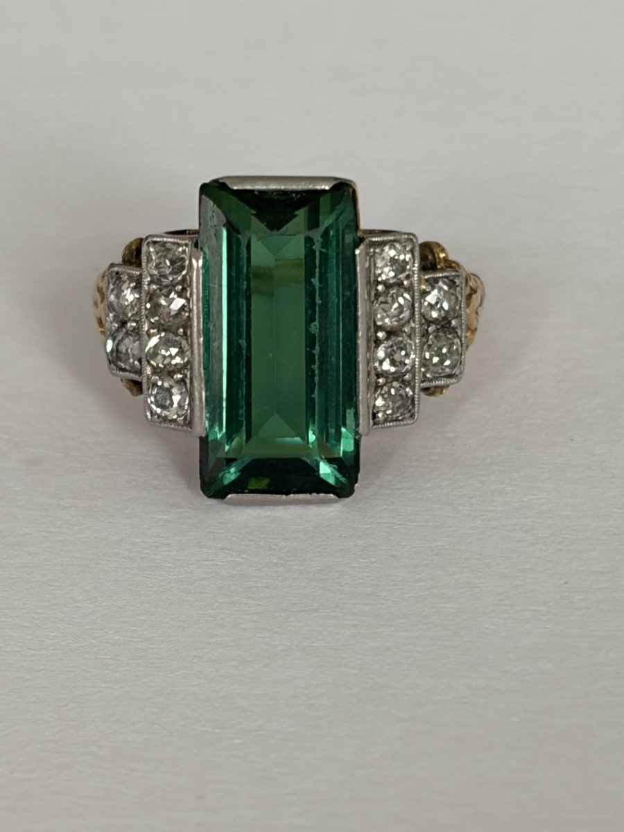 7921 - Art Deco Ring With 5.00 Ct Tourmaline And Diamonds-photo-2
