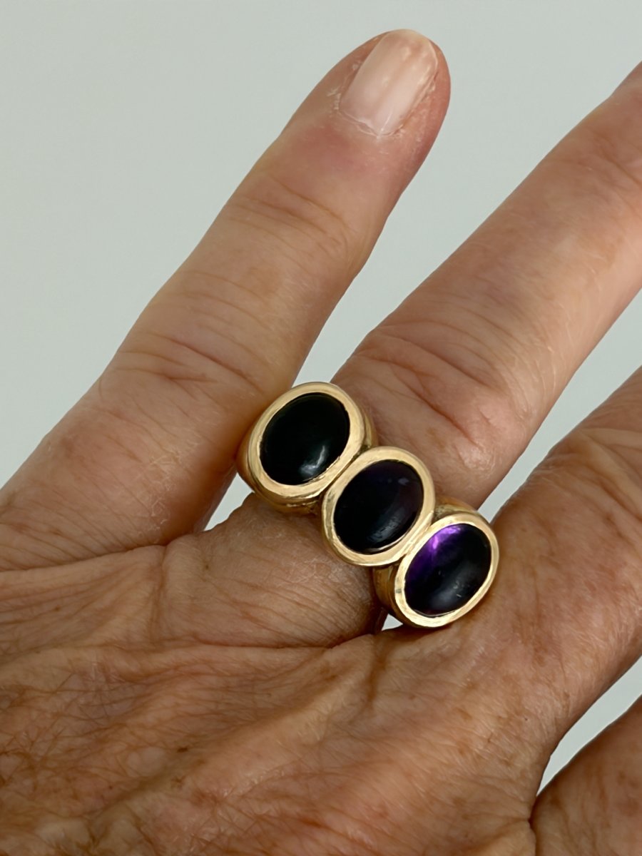 7931 - Vintage "rivière" Ring In Yellow Gold With Cabochon Amethysts-photo-2