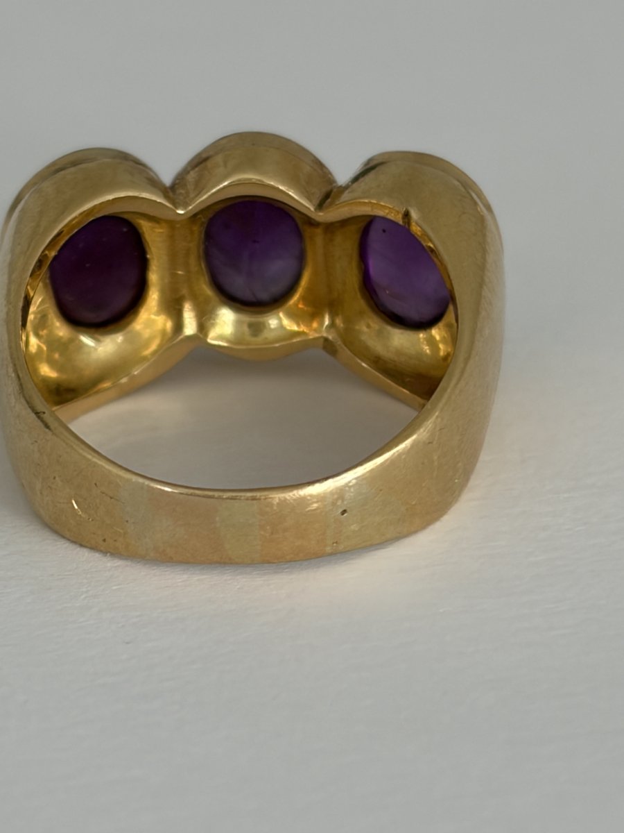 7931 - Vintage "rivière" Ring In Yellow Gold With Cabochon Amethysts-photo-4
