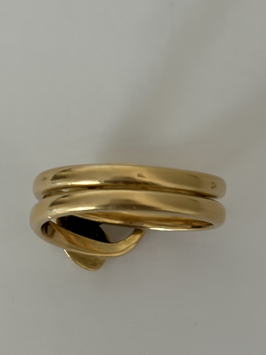 7944 - Antique Yellow Gold Garnet Snake Ring-photo-2