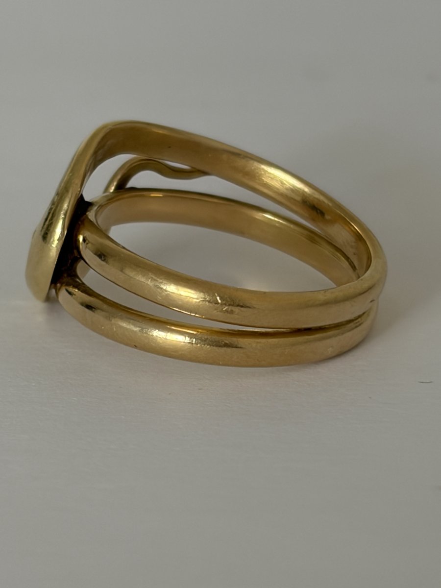 7944 - Antique Yellow Gold Garnet Snake Ring-photo-4