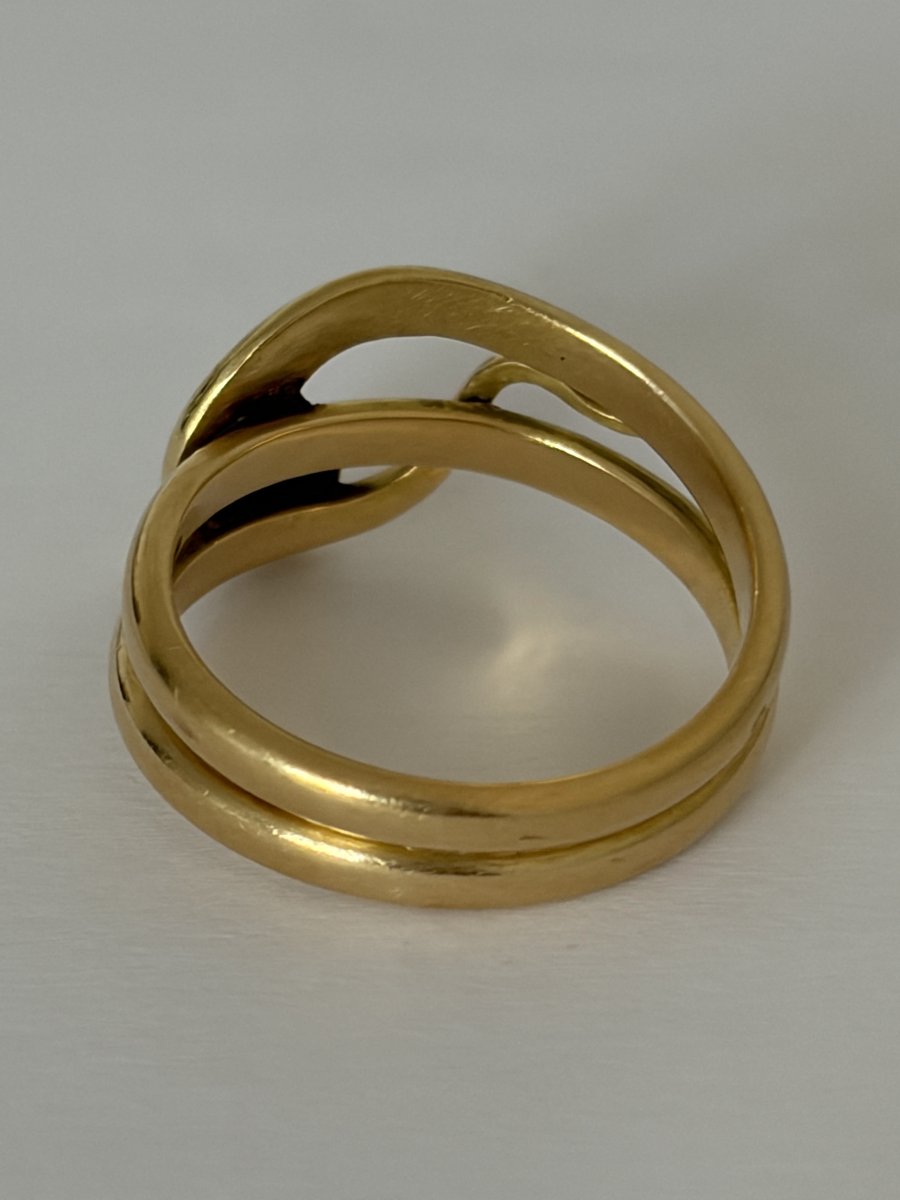 7944 - Antique Yellow Gold Garnet Snake Ring-photo-2