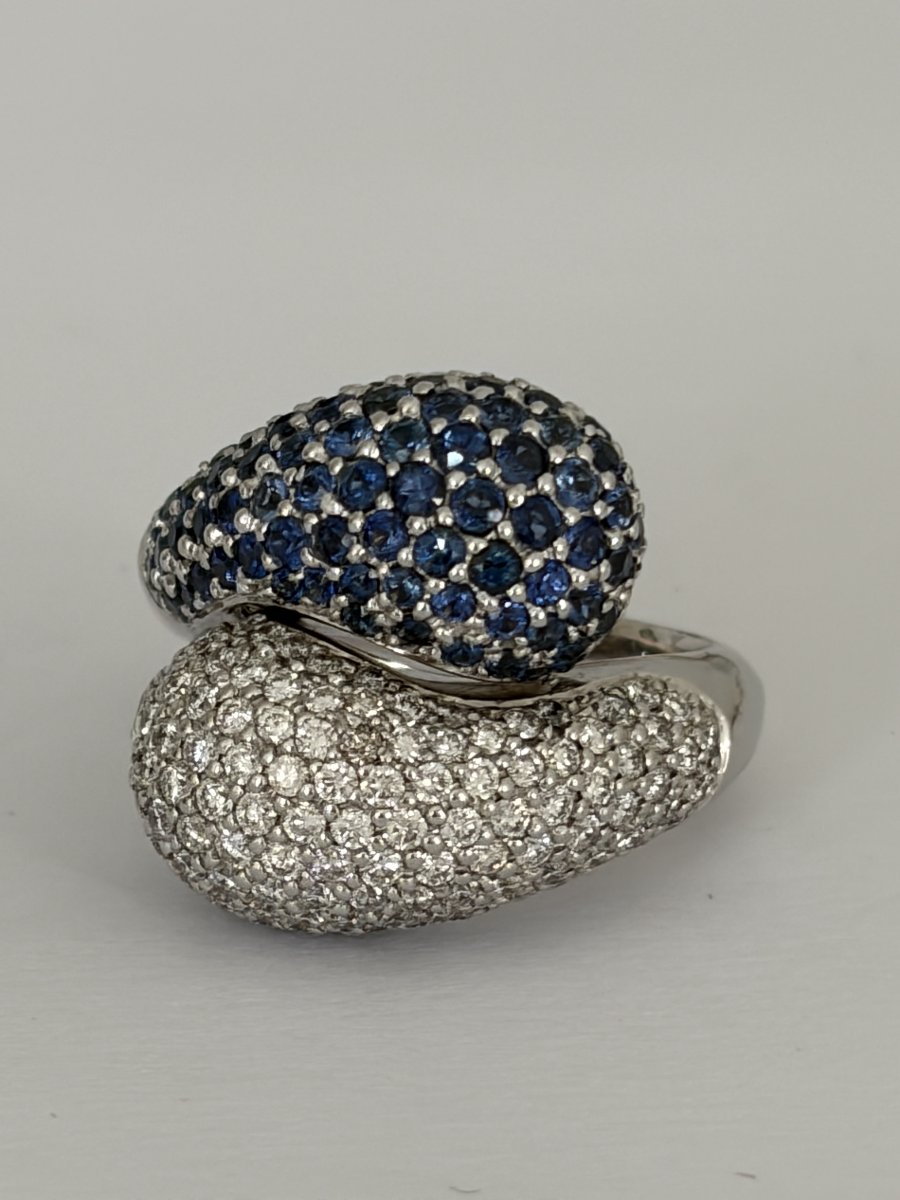 7947- Importange Bague Toi & Moi Vintage Or Gris Saphirs Diamants-photo-2