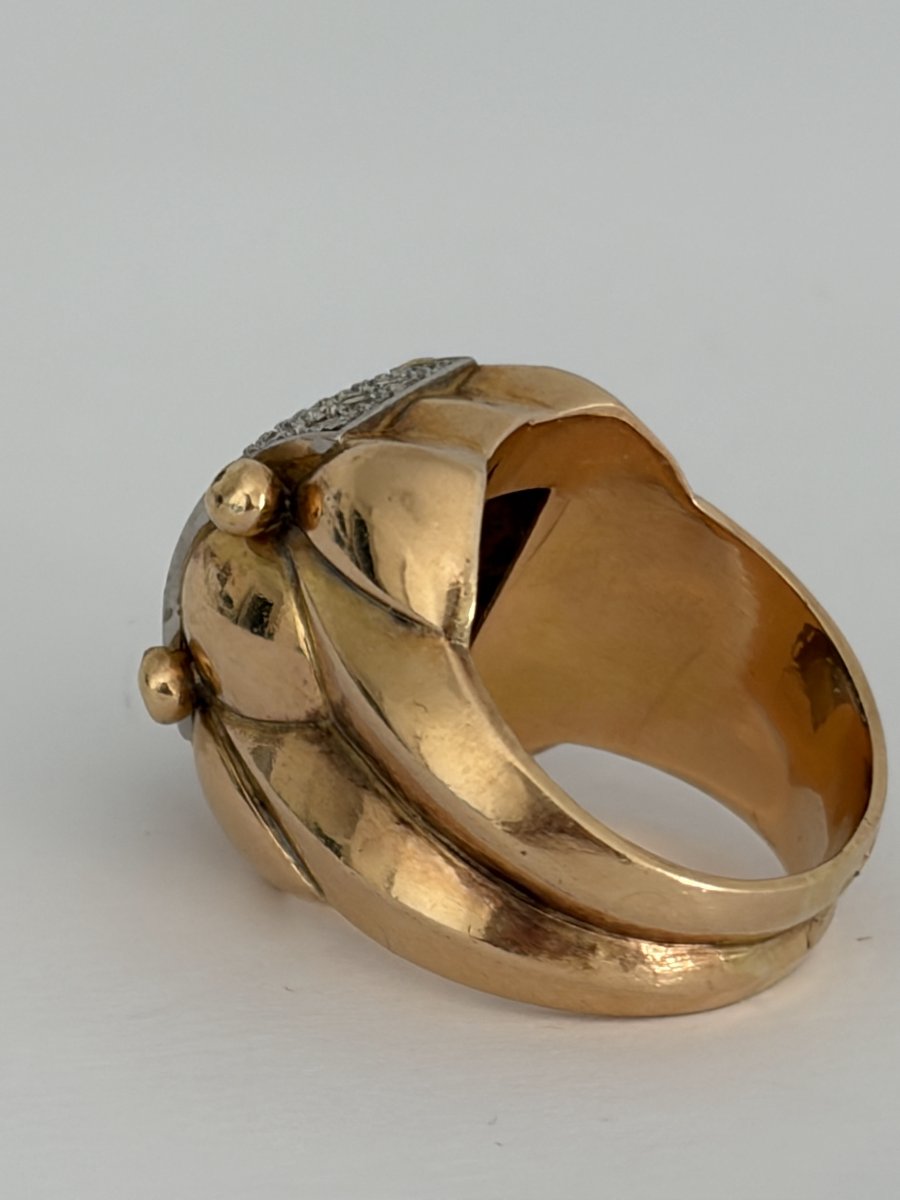 7950 - Large Yellow Gold Tank Ring With Diamonds-photo-2
