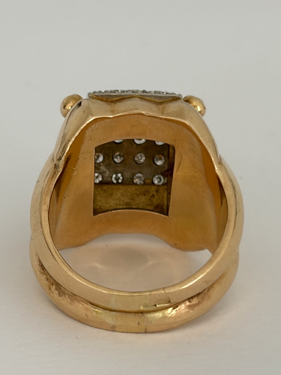 7950 - Large Yellow Gold Tank Ring With Diamonds-photo-3