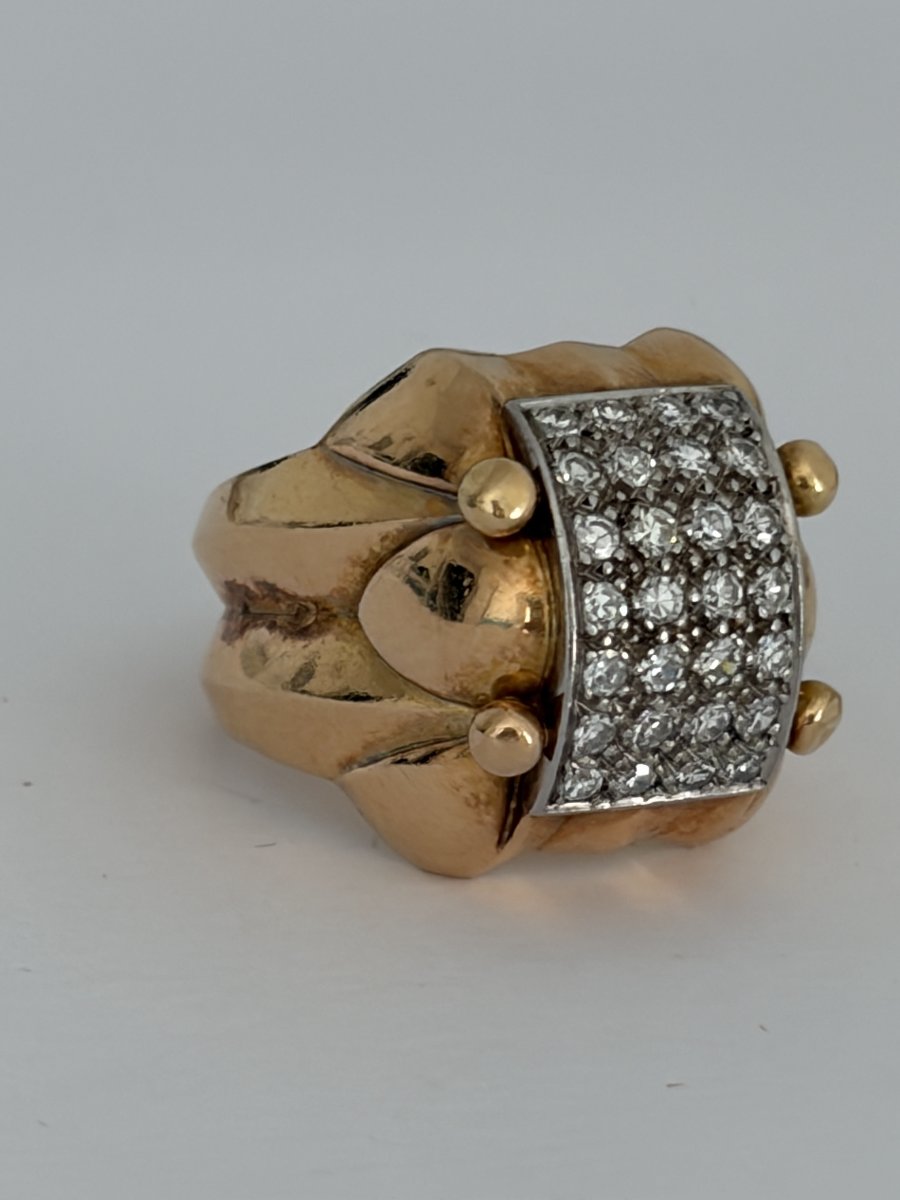 7950 - Large Yellow Gold Tank Ring With Diamonds-photo-1