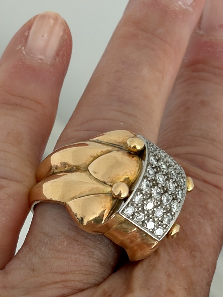 7950 - Large Yellow Gold Tank Ring With Diamonds-photo-2