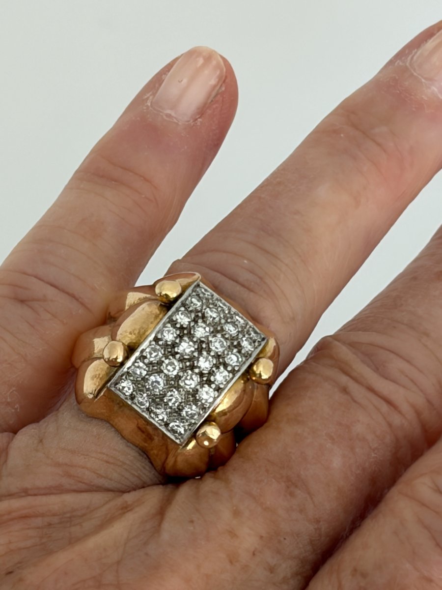7950 - Large Yellow Gold Tank Ring With Diamonds-photo-3