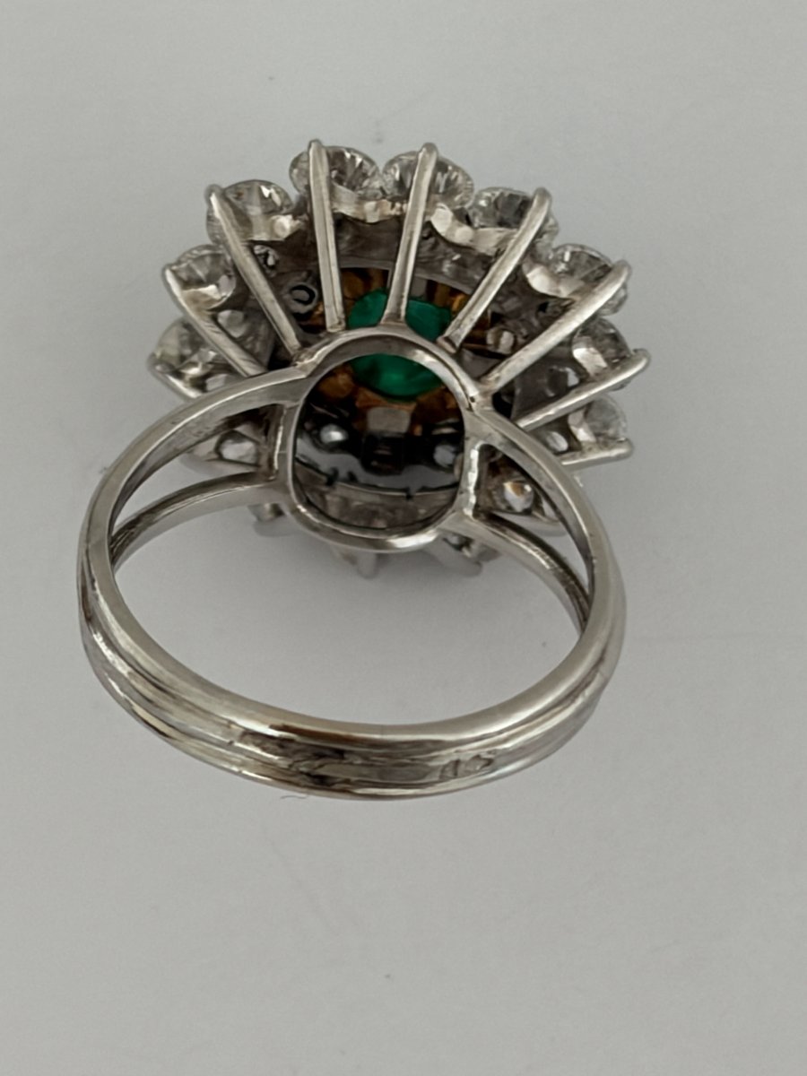7952- Bague Platine Or Jaune Emeraude Diamants-photo-3