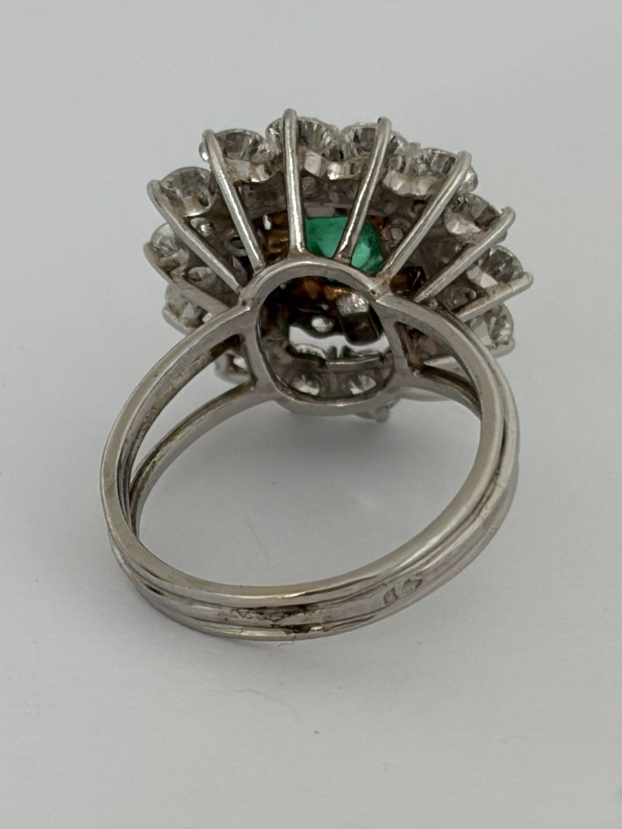 7952- Bague Platine Or Jaune Emeraude Diamants-photo-4
