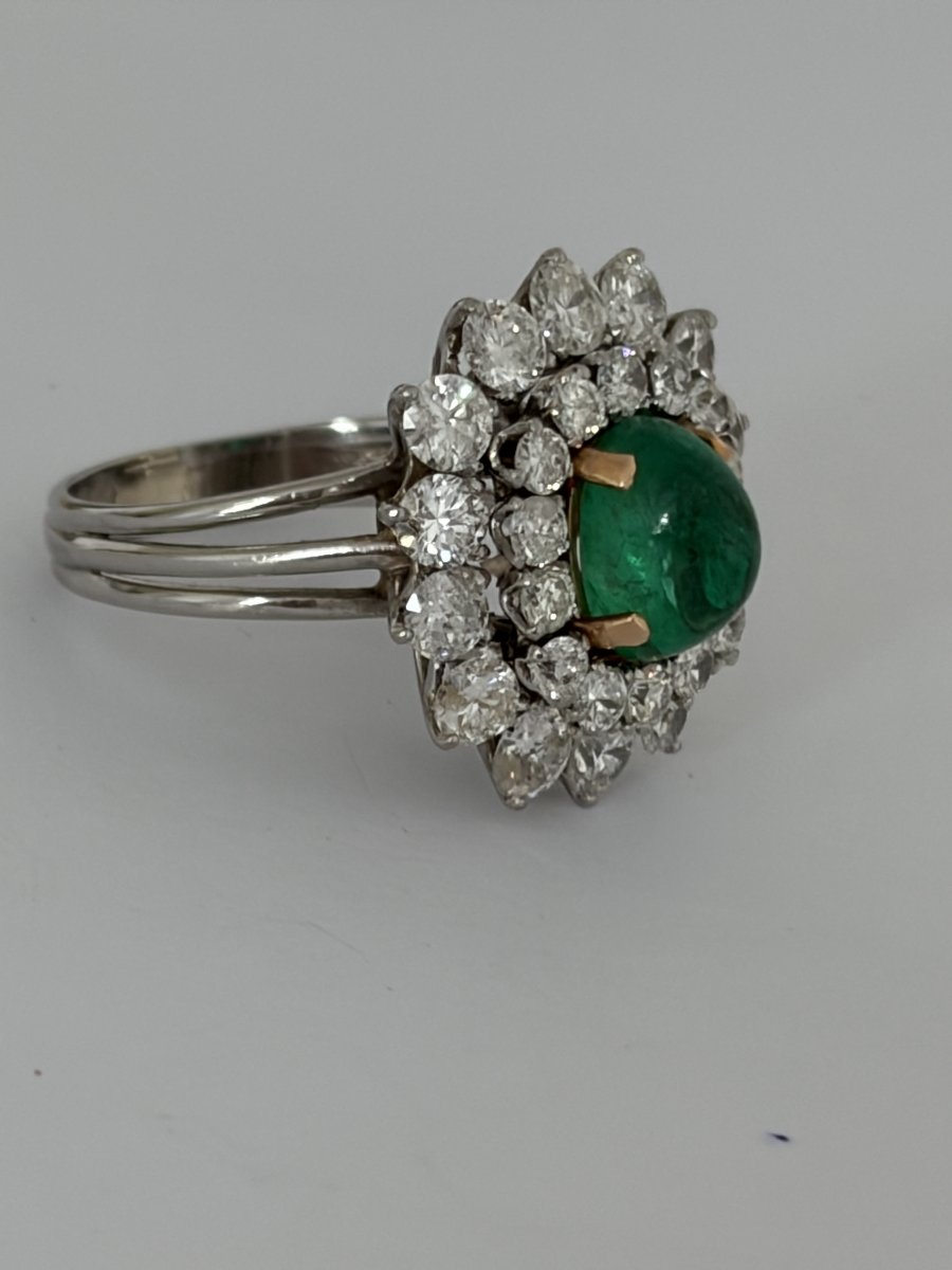 7952- Bague Platine Or Jaune Emeraude Diamants-photo-1