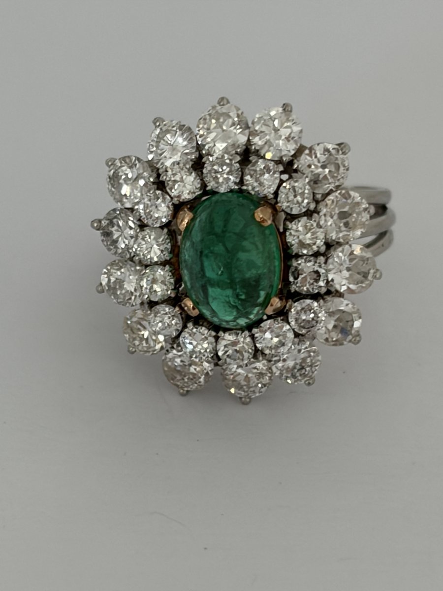 7952- Bague Platine Or Jaune Emeraude Diamants-photo-2