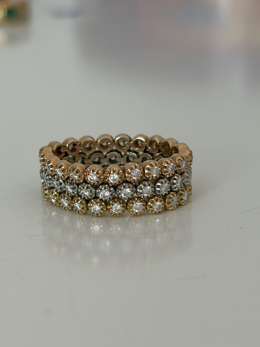 7959- Bague Souple Vintage 3 Ors Diamants-photo-3