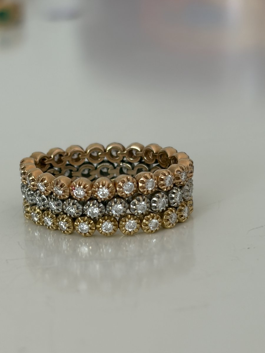 7959- Bague Souple Vintage 3 Ors Diamants