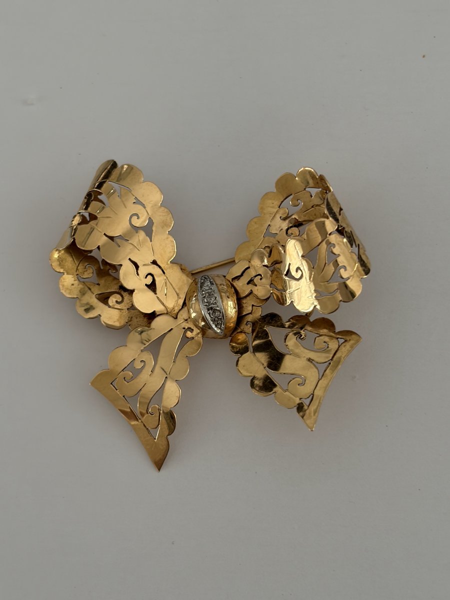 7960- Broche Nœud Vintage Or Jaune-photo-3