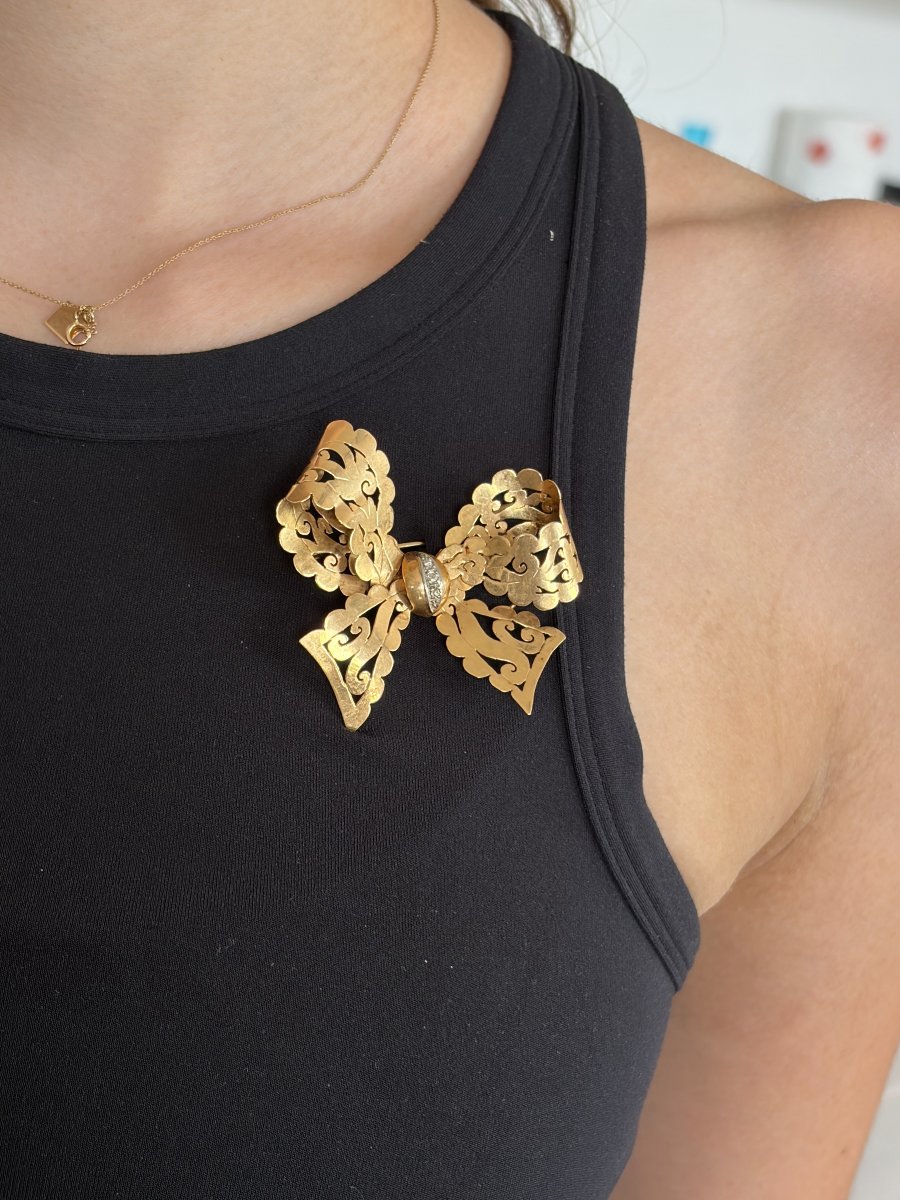7960- Broche Nœud Vintage Or Jaune-photo-4