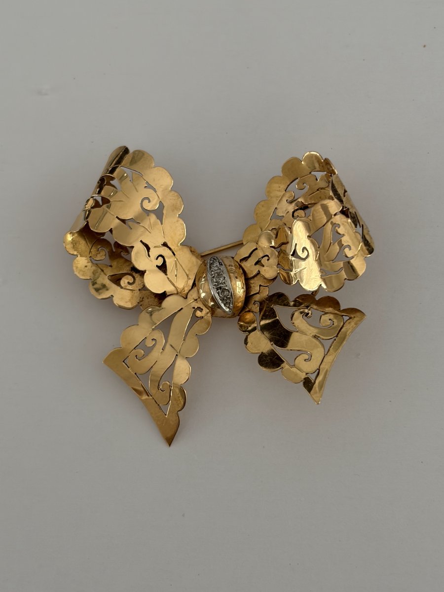 7960- Broche Nœud Vintage Or Jaune
