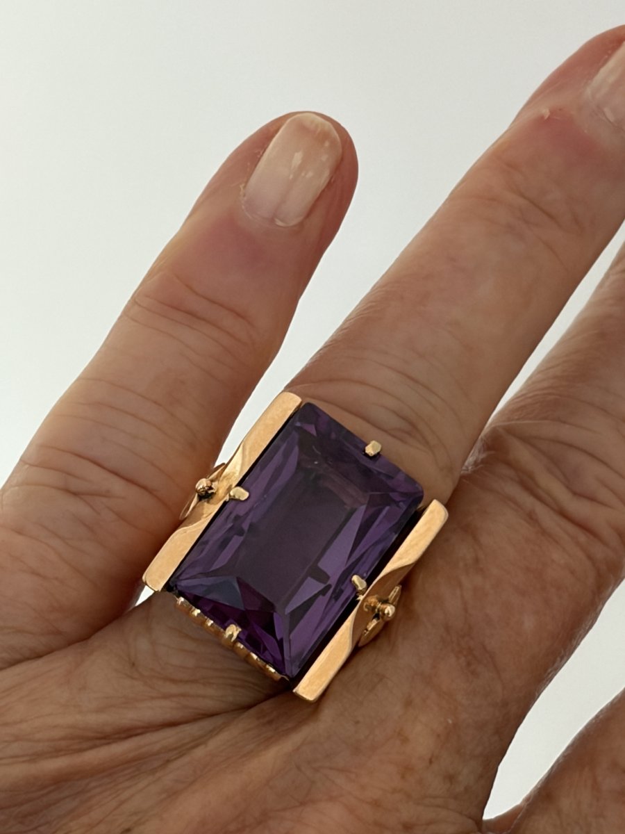 7961- Importante Bague Chevalière Or Rose Alexandrite Color Change-photo-2