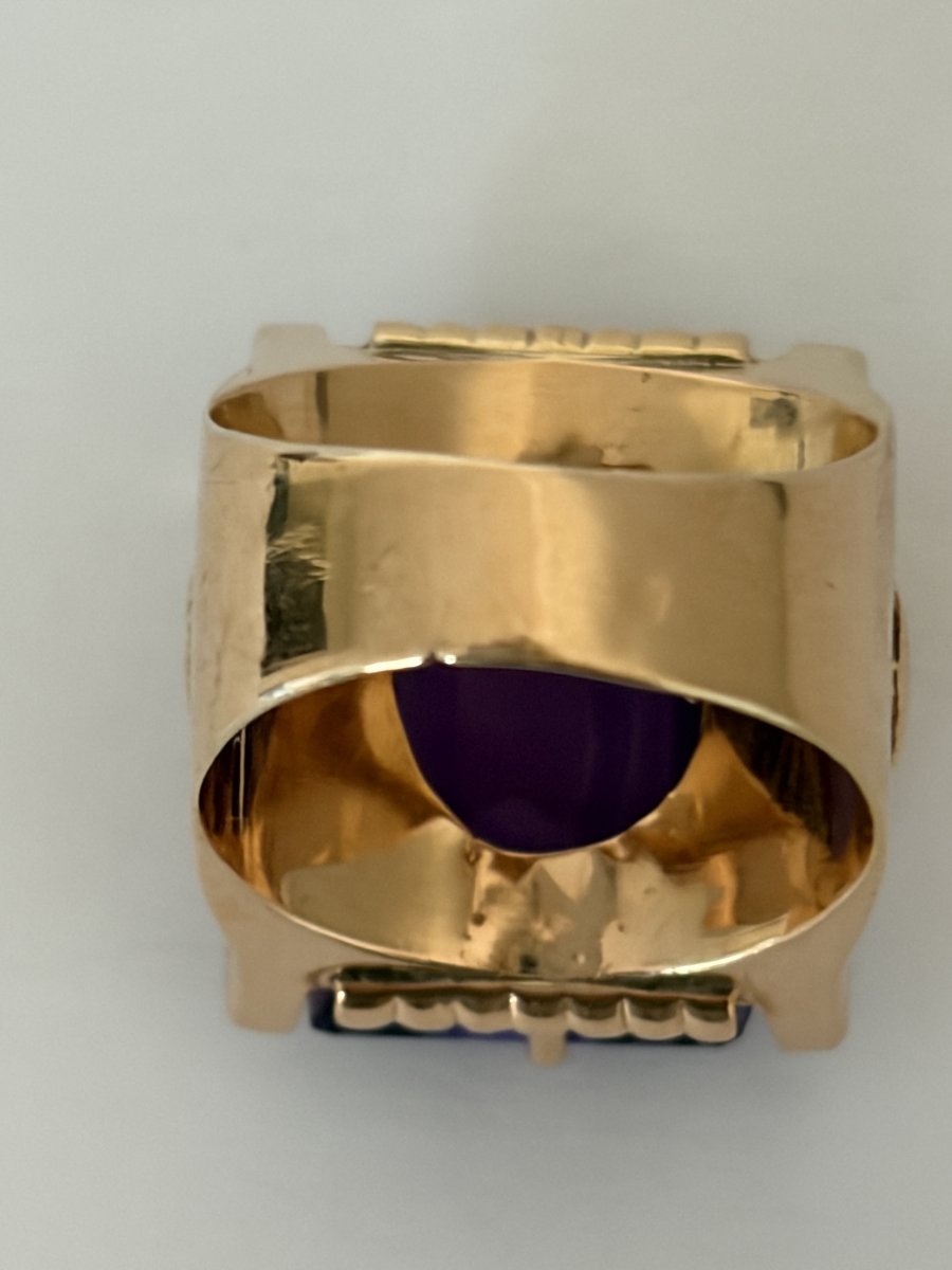 7961- Importante Bague Chevalière Or Rose Alexandrite Color Change-photo-3