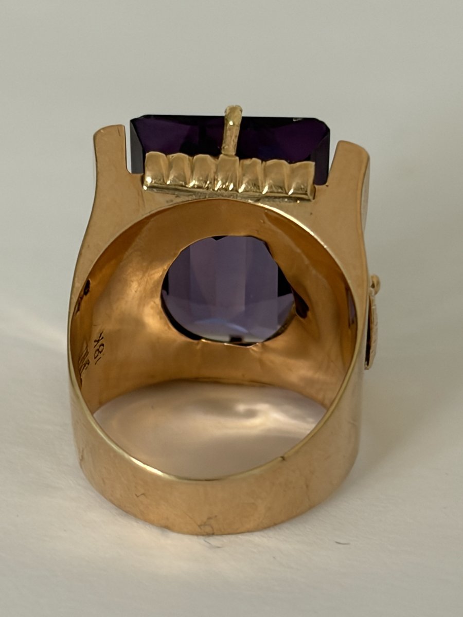 7961- Importante Bague Chevalière Or Rose Alexandrite Color Change-photo-4